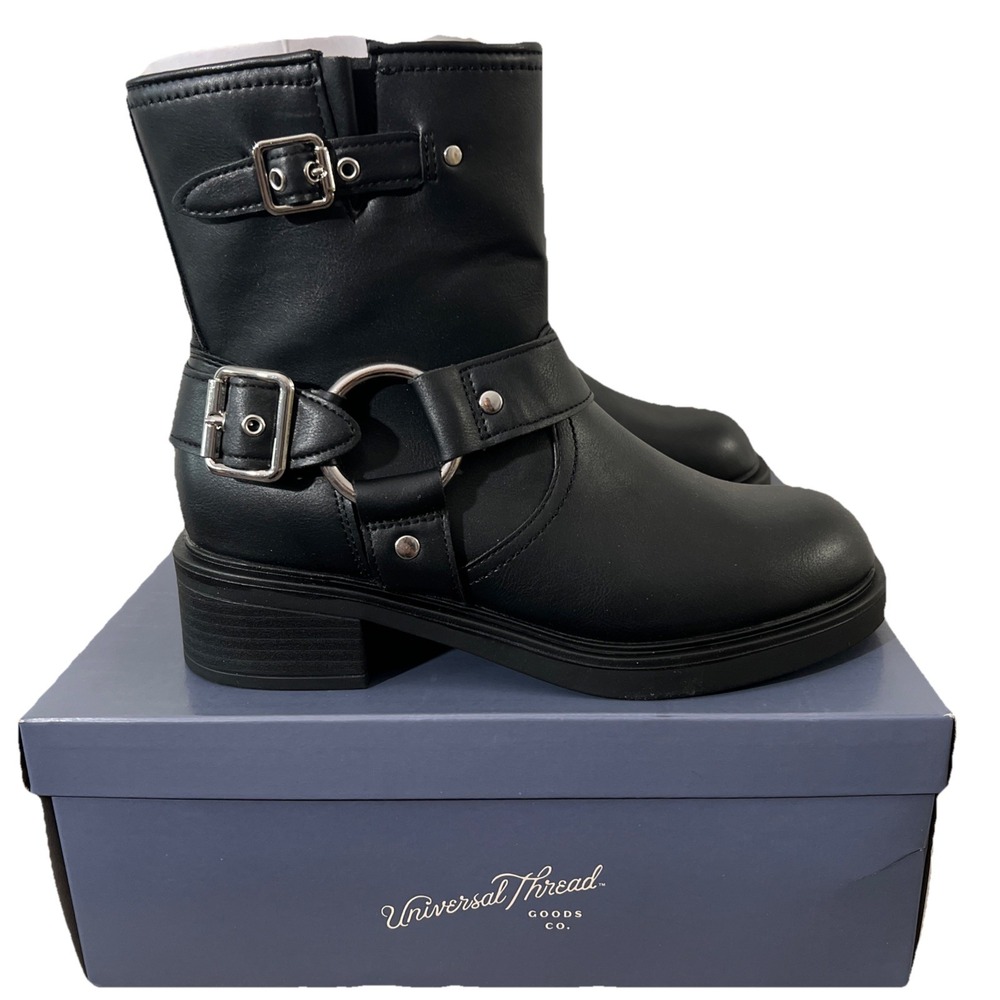 Goth Steampunk Chunky Black Harness Buckle Ankle Boots Emo Biker Black 8M‎